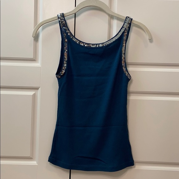 BCBG sequin trim blue tank top small - Picture 7 of 9
